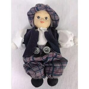 Vintage European Peasant Boy Doll Porcelain Face Cloth Sand Filled Body